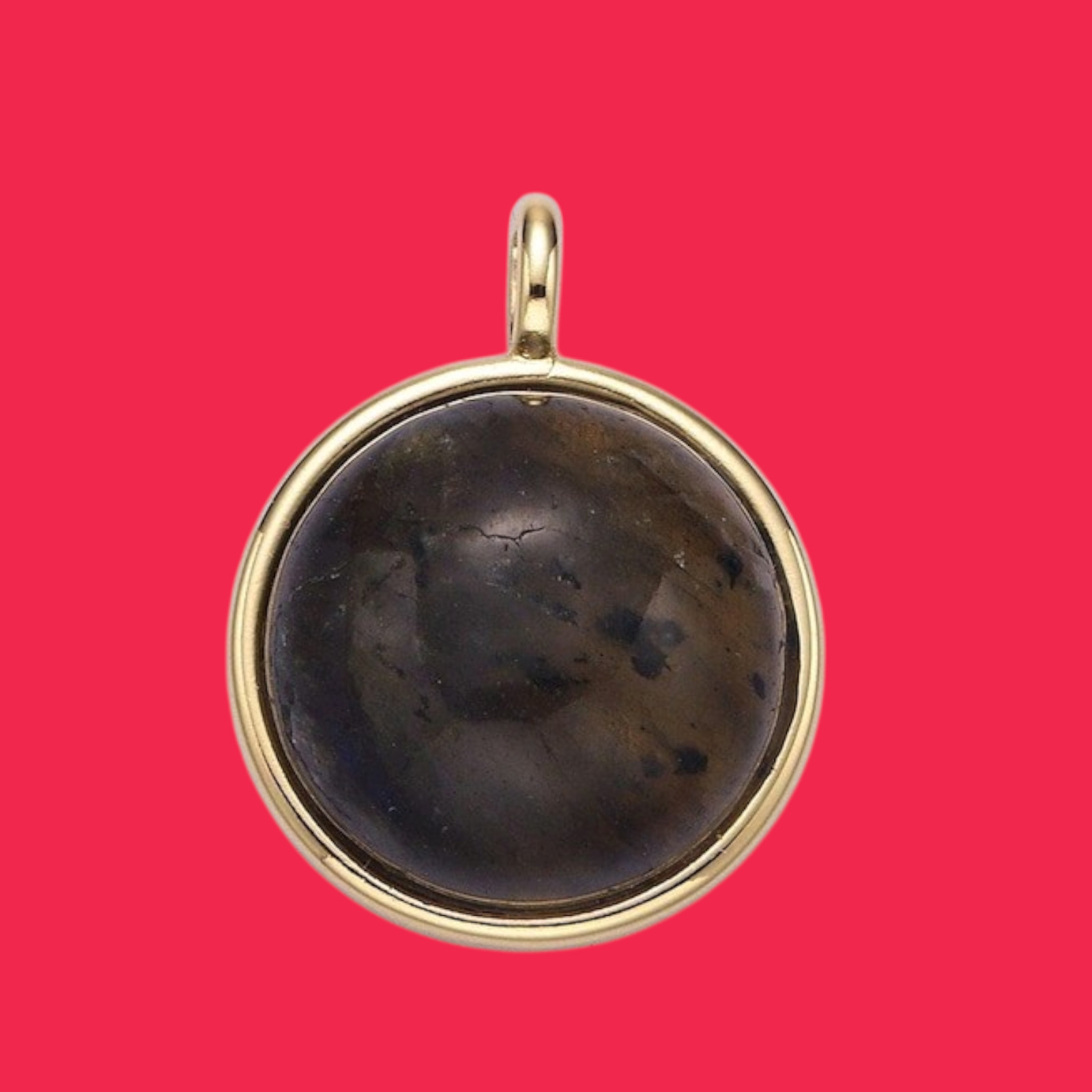14K Gold Filled Labradorite Round Bezel Pendant Minimalist Charm DIY Jewelry