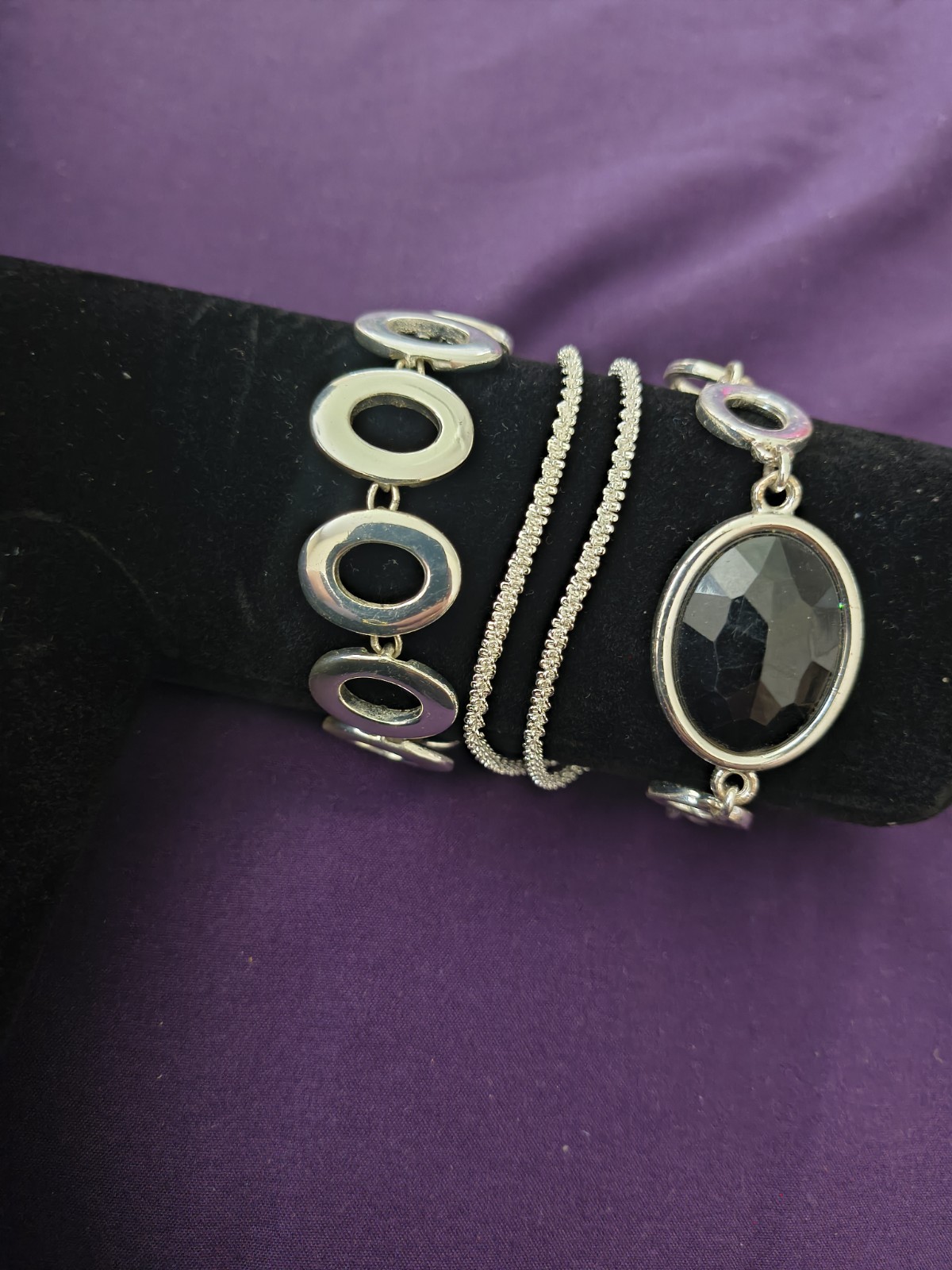 3 Silver Tone Mixed Bracelet Lot. Estate Find. All Wearable