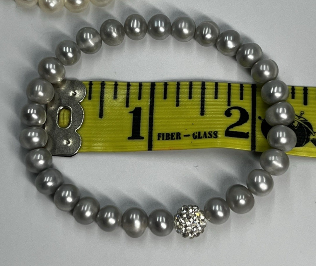 Freshwater Pearl Bracelet Set of 3 Ivory Pink Gray Stretch Bridal Elegant Stack