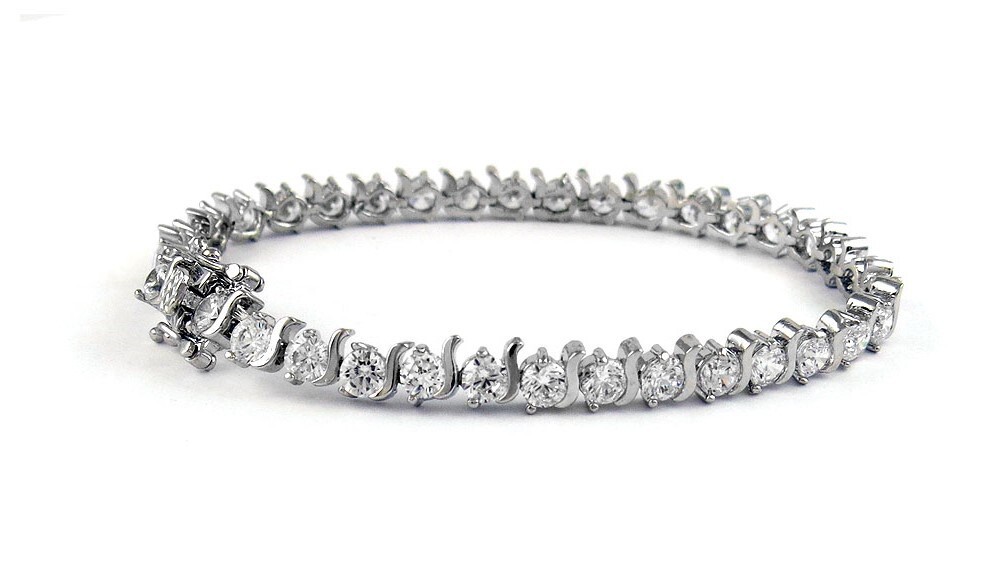 18K White Gold Plated 4MM Cubic Zirconia Fancy Tennis Bracelet For Women – 7.5″