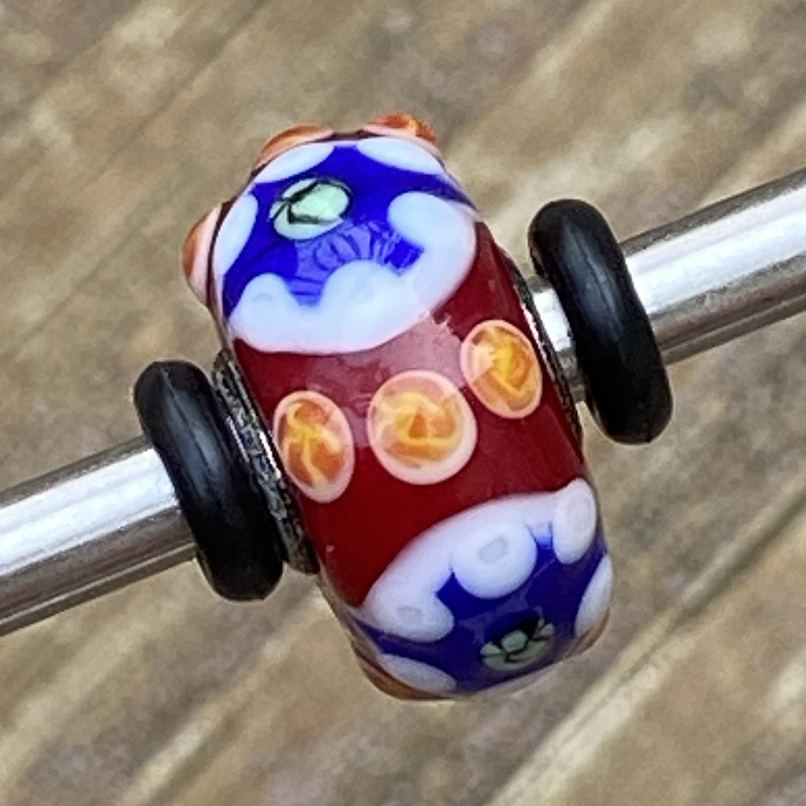 Authentic Trollbeads Unique OOAK Bead Red, Blue, Yellow & White