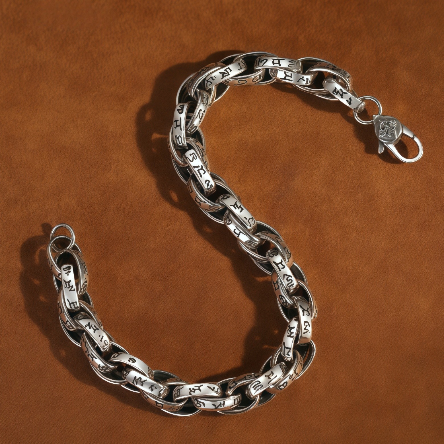 Vintage Scroll Engraved Curb Copper Chain Bracelet Plated Antique Silver for Men