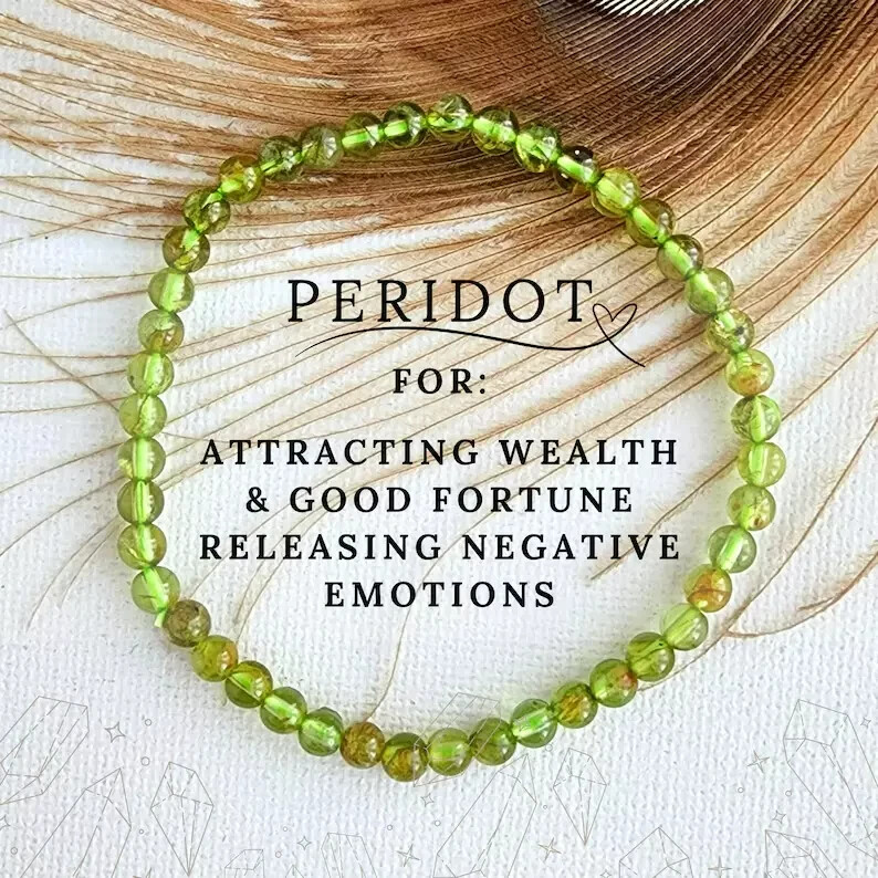 Natural 4mm Peridot Beads Fine Bracelet Green Chakra Gemstone Healing Reiki Gift