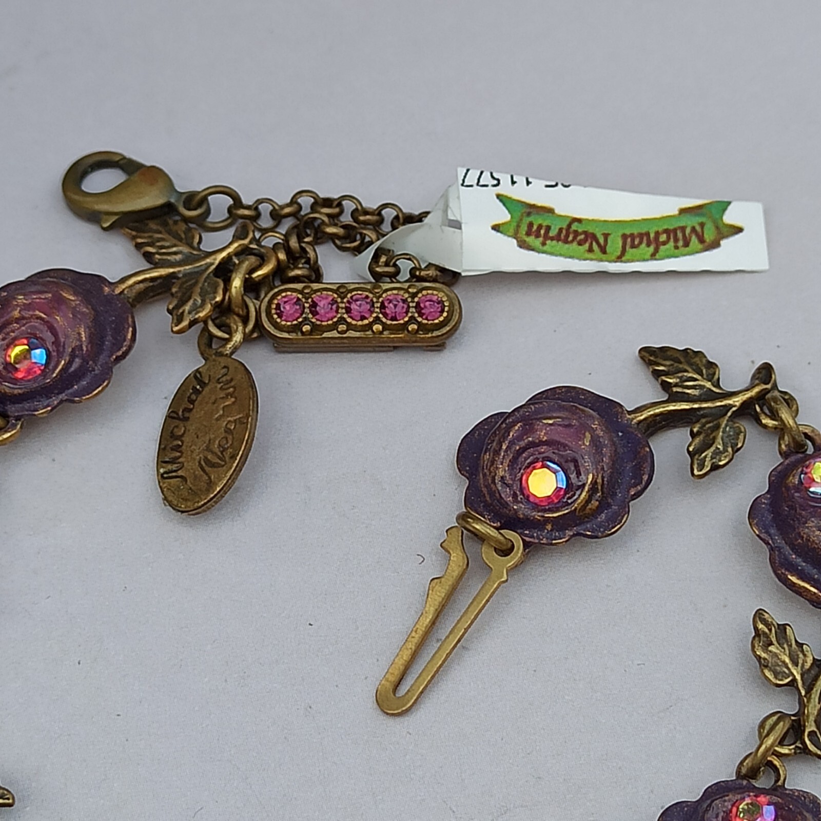 Michal Negrin Bracelet Purple Roses Pink AB Aurora Borealis Crystals Statement