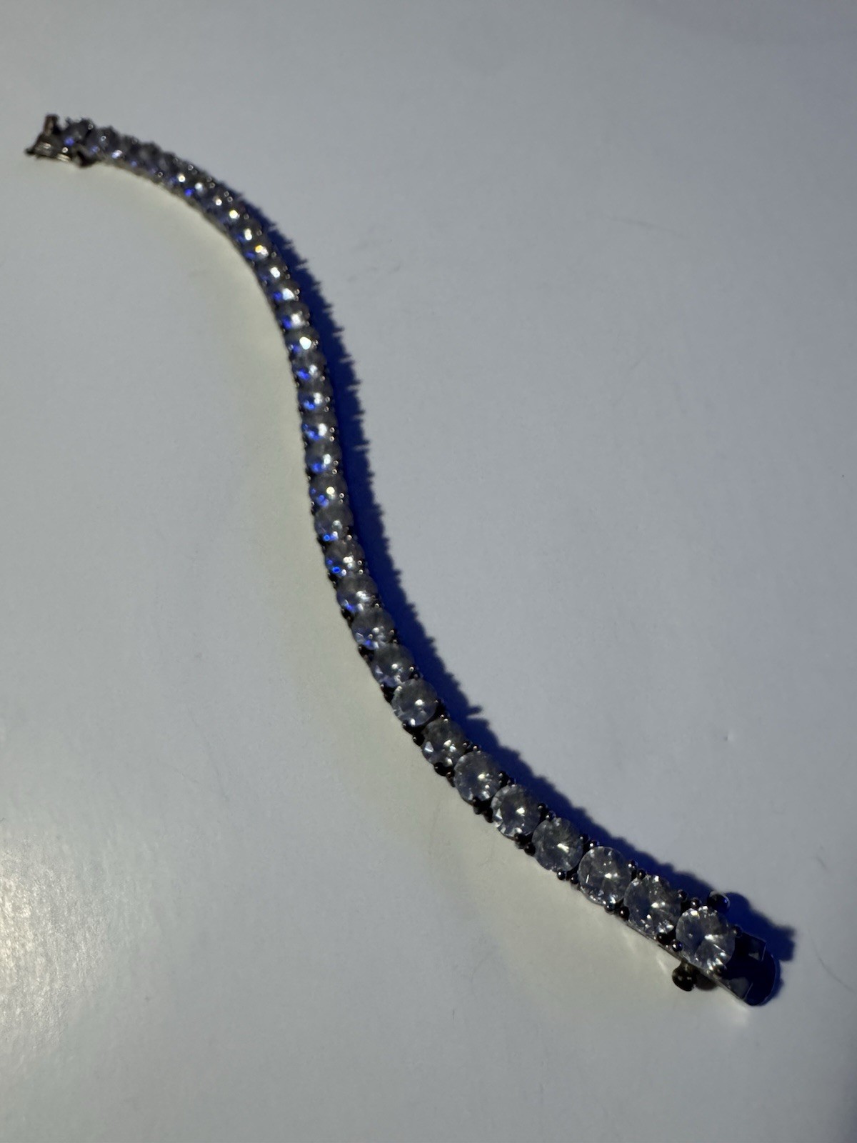 Tennis Bracelet 7” Clear CZ Stones Fold Over Clasp Silver Plated