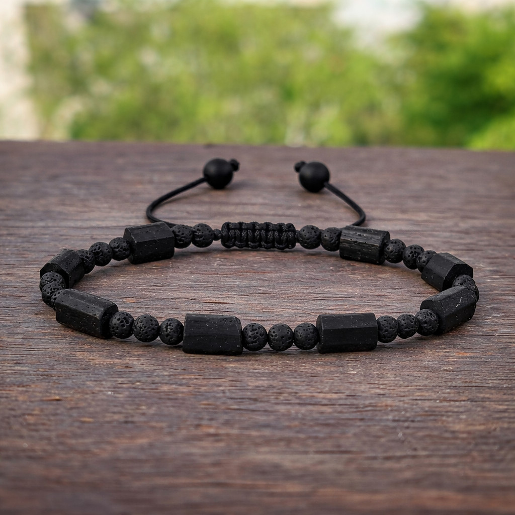 Mens Black Tourmaline EMF Protection Bracelet Lava Rock Healing Grounding Gift