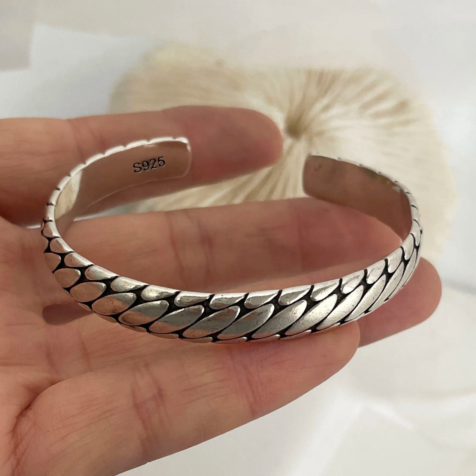 100% Solid 925 Sterling Silver Metal Bracelet for Women Men Vintage Handmade
