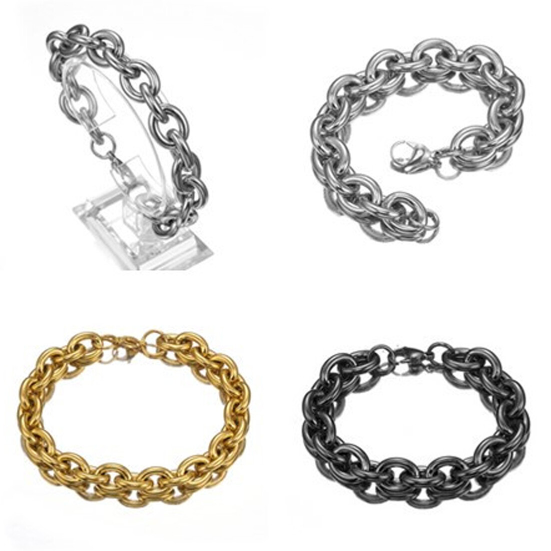 11/13/15mm Mens Round Heavy Rolo Chain Link 316L Stainless Steel Bracelet Bangle
