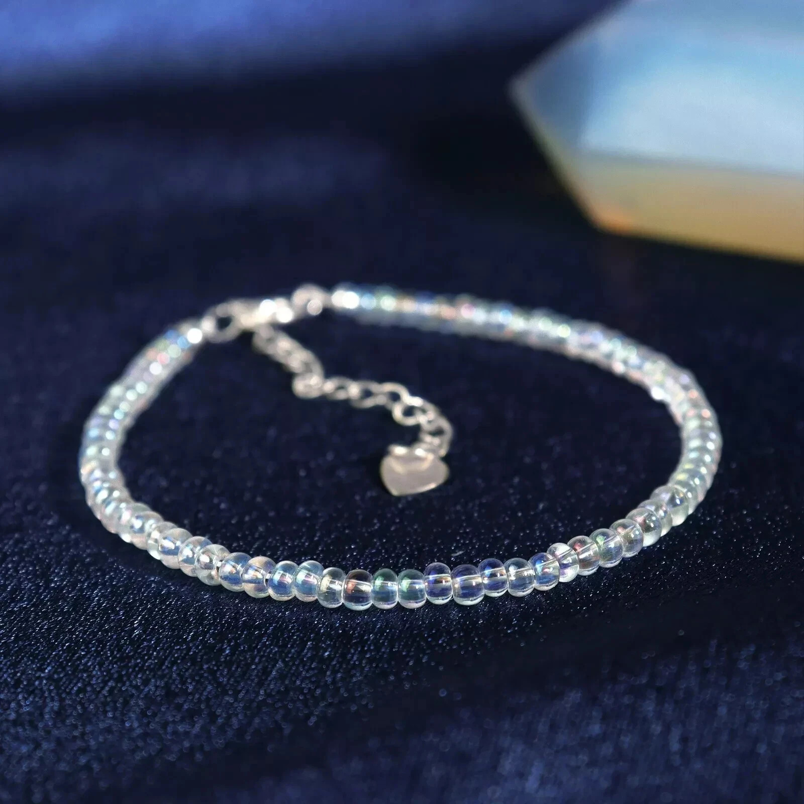 Minimalist Fire Opal Light Rainbow Bracelet Round Birthstone Beads Jewelry Gift