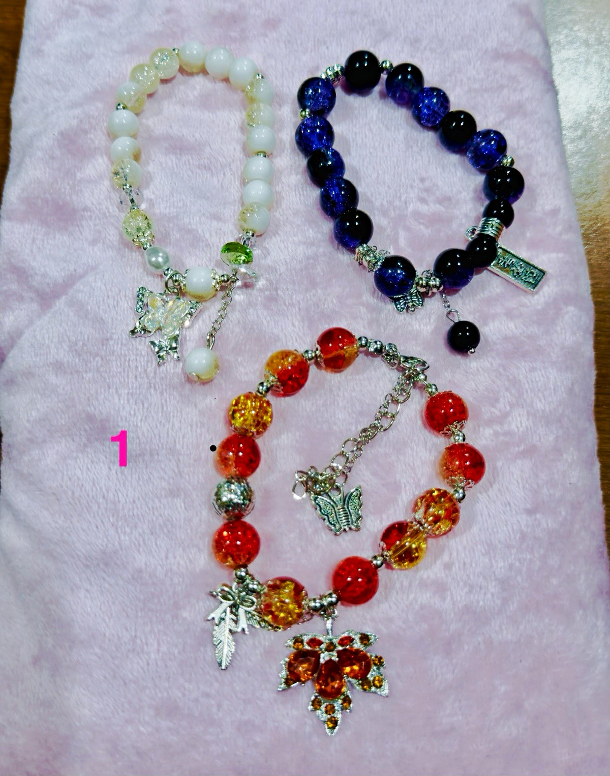 Lot Beaded Charm Bracelets Multicolor Round Beads Dangle Charms Angel/Butterfly