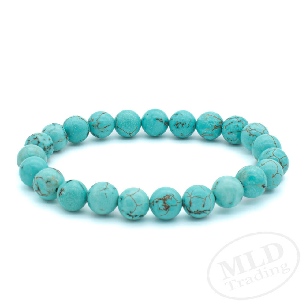 Natural Blue Turquoise Stretch Bracelet 7″ – 4mm/6mm/8mm/10mm/12mm Bead Options