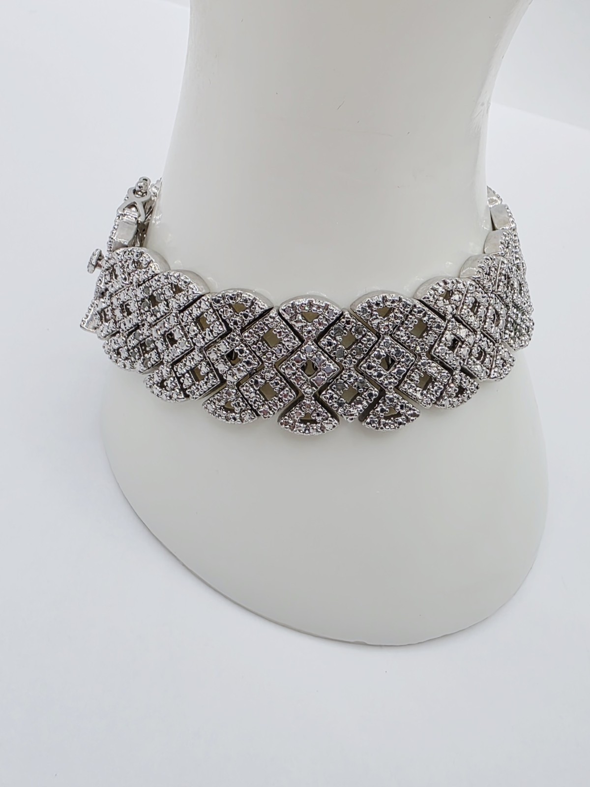 Diamond Bracelet Silver Tone Genuine Diamonds Geometric Link Statement Bracelet