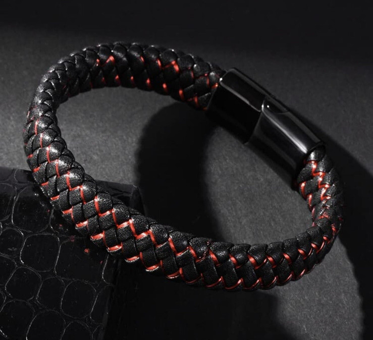 MRBRON Black woven leather bracelet temperament male unisex wristband