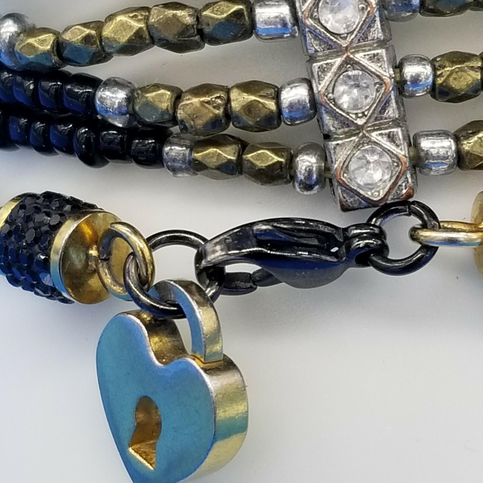 3 Bracelets, Black Gold and Silver, 5 Strand, Heart Locket, Clasp READ