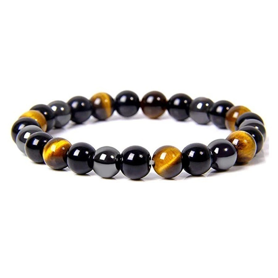 2 PCS Tiger Eye Natural Stone Obsidian 8mm Beaded Bracelet Men Women Jewelry