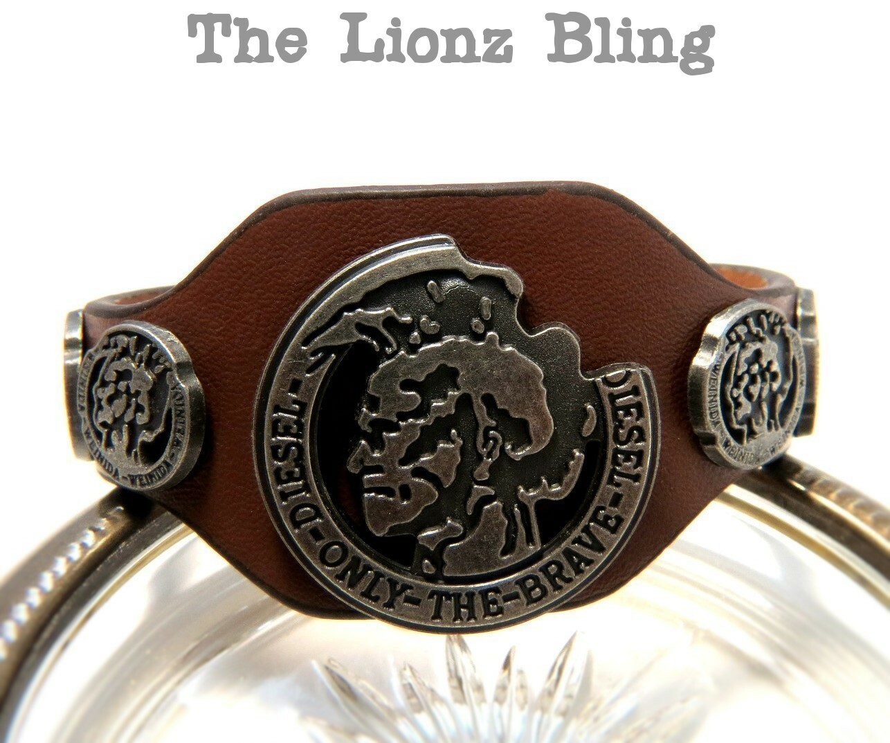Urban Biker Brown faux Leather wide band Bracelet with Brave Mohawk rivet metal