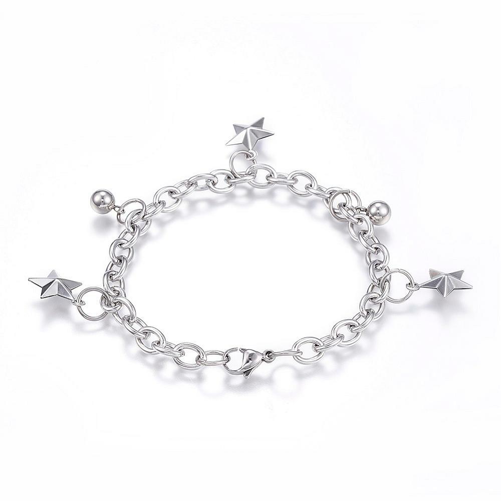 304 Stainless Steel Charm Bracelet Star Silver 7.5″ Inch 6mm Z80