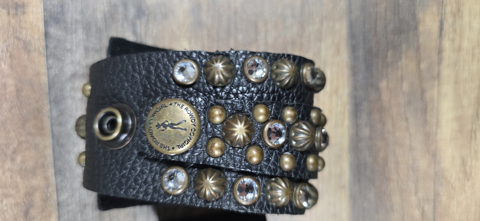 The Rowdy Cowgirl Leather Bracelet Gunslinger Cuff Black Studded Pre Owned