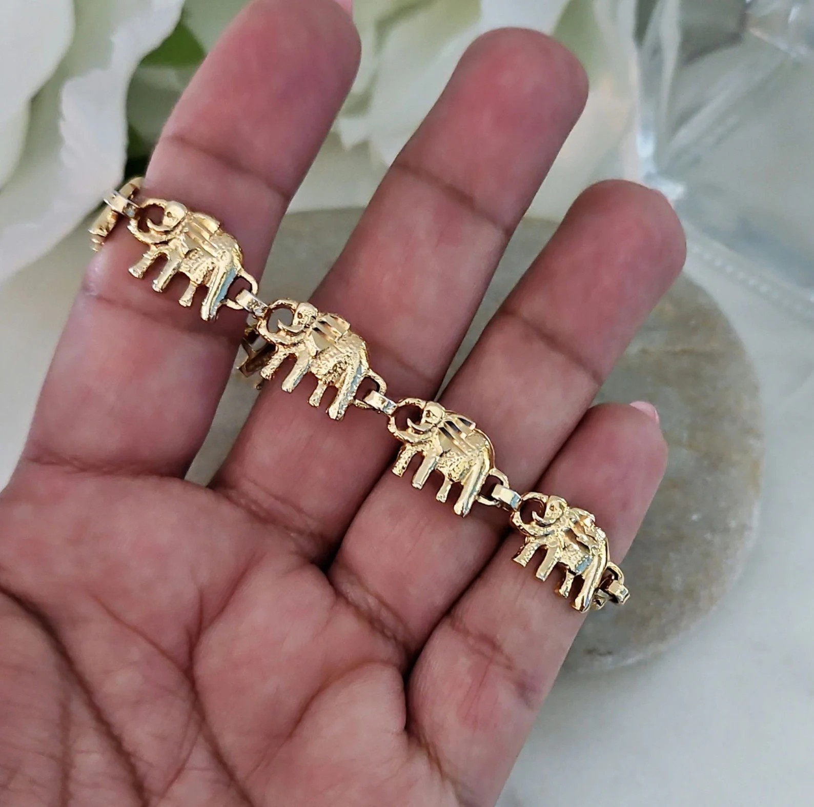 Gold Elephant Women’s Bracelet, 14K Heavy Plated Gold