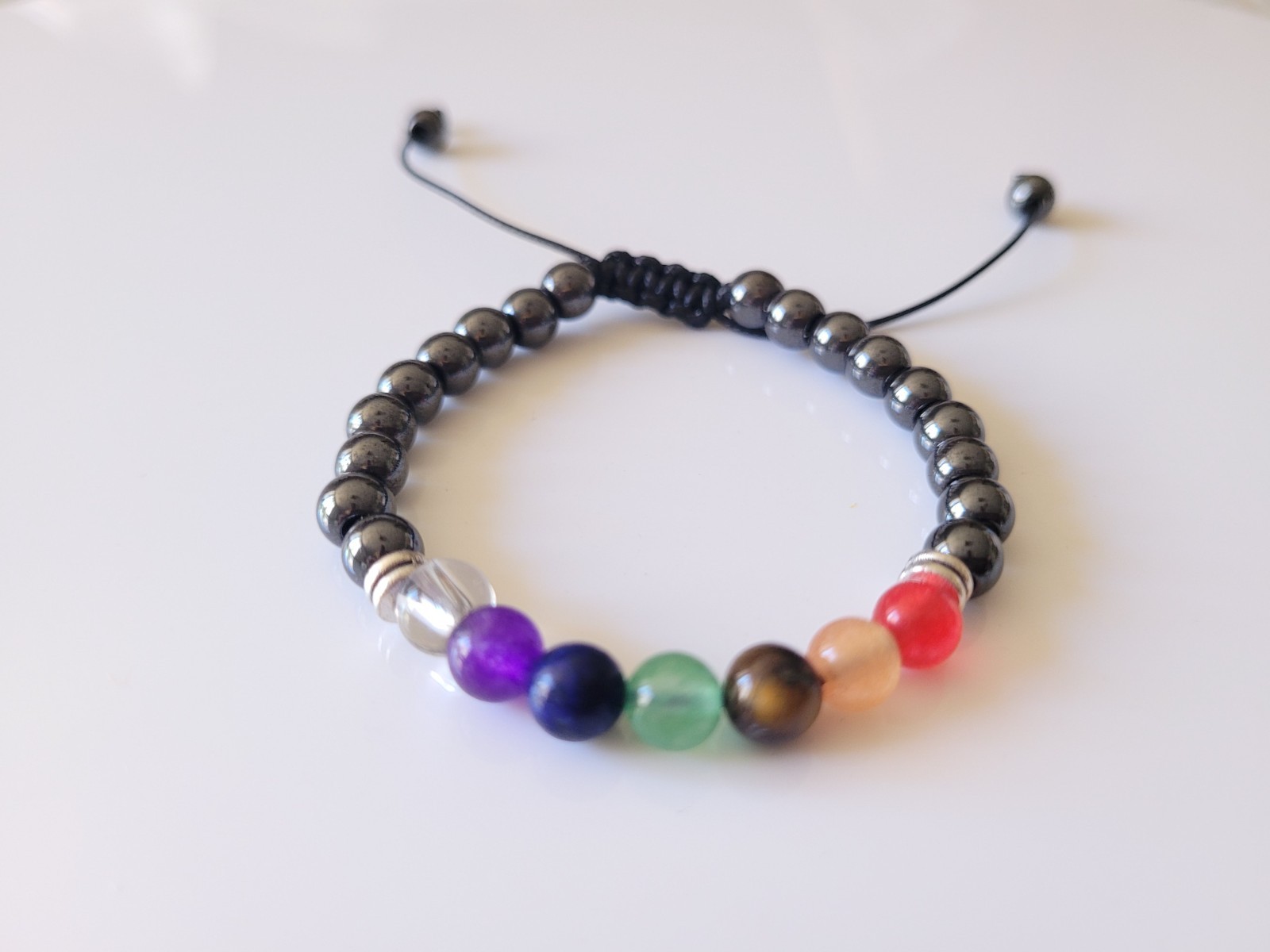Magnetic Hematite 7 Chakra Bracelet – 7 Chakra Beaded Adjustable Bracelet