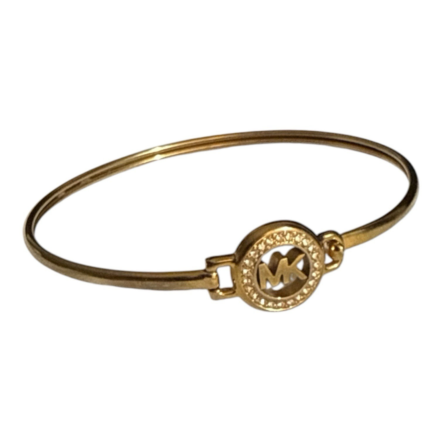 Michael Kors Gold Tone Pavé Crystal MK Logo Hinged Bangle Bracelet