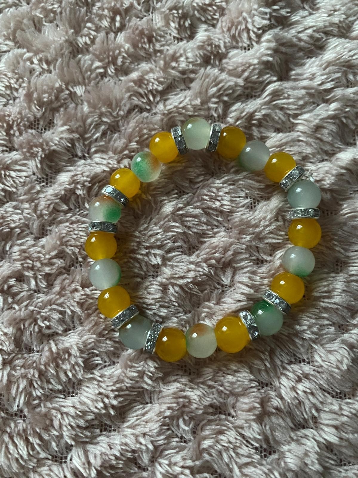 Handmade|Crystal Beaded Bracelet | Stretch | Orange and green | Uk based