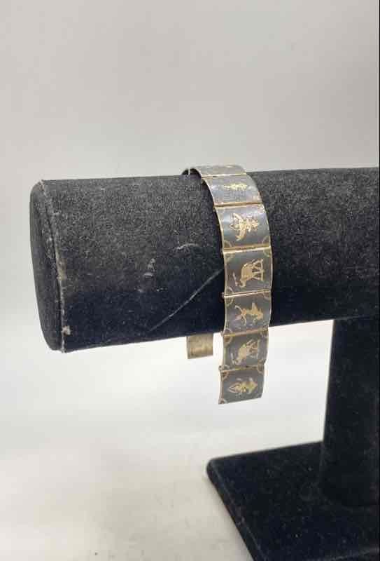 Sterling Silver Niello Siam Dancers Panel Link Bracelet 22.1g