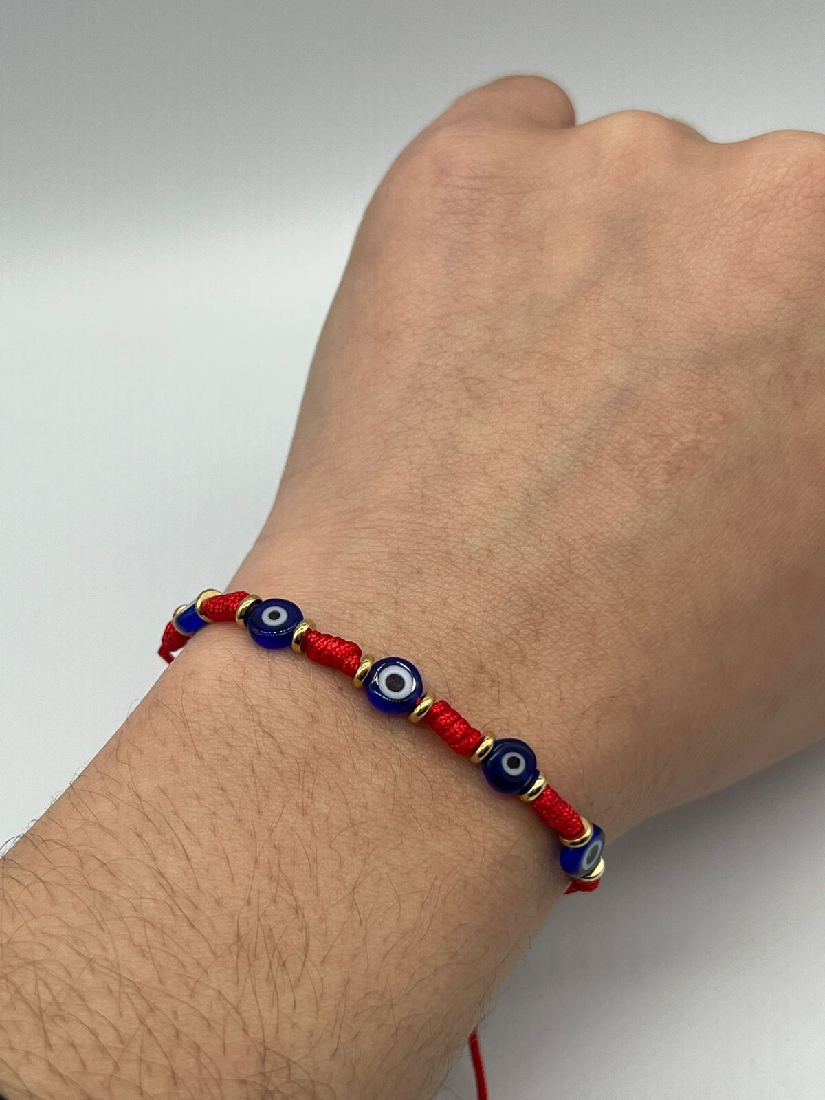 5 Evil Eyes Red String Adjustable Bracelet Gold Plated Pack of 12