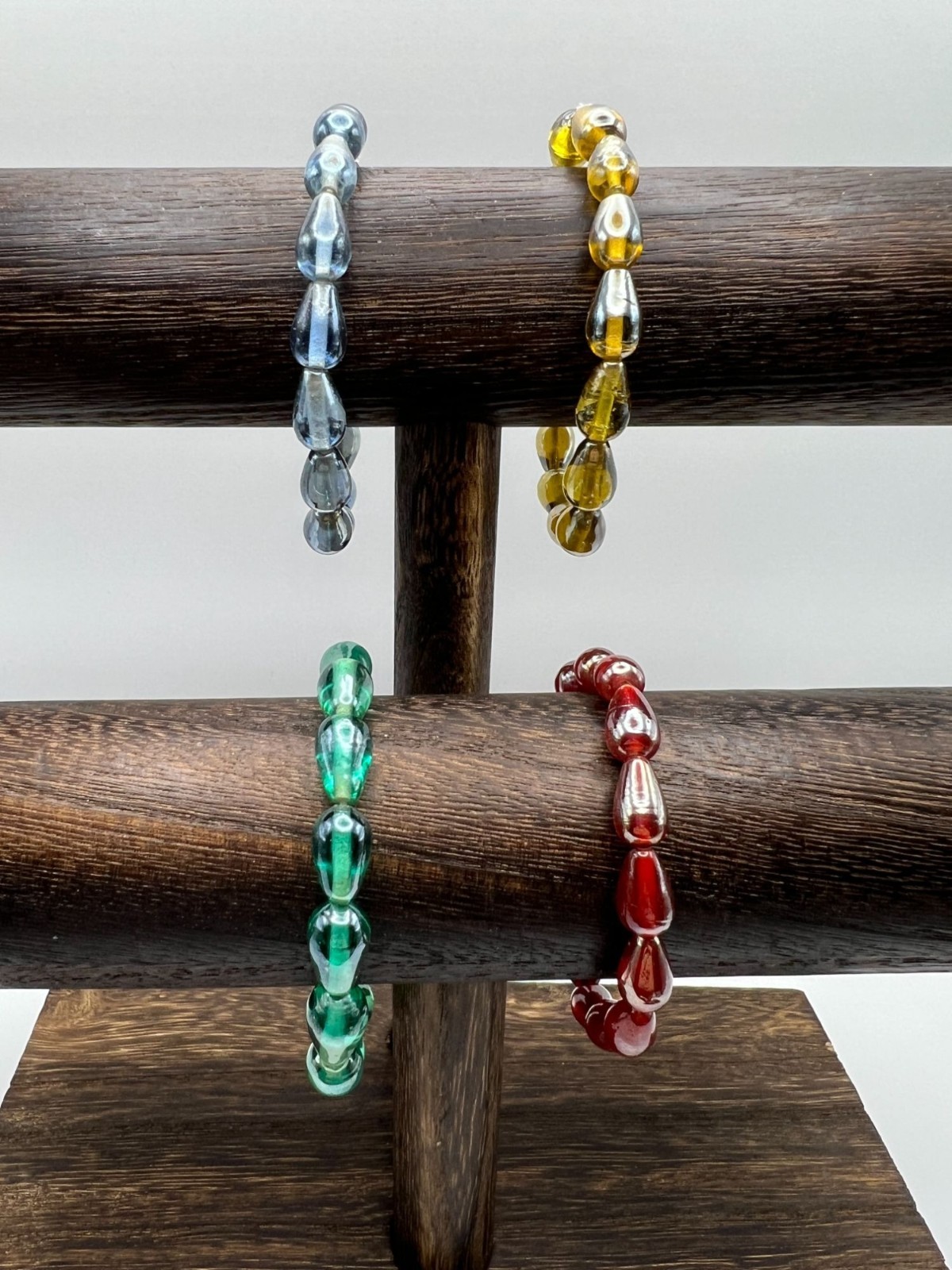 Handcrafted Glass Bead Bracelets In Blue Yellow Red & Green Boho Jewelry For Wo