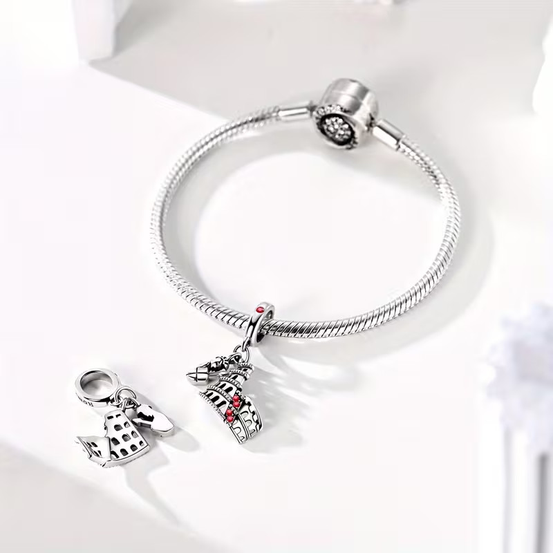 Silvery Plated Red Cubic Synthetic Cubic Zirconia Roman Colosseum Italy trip
