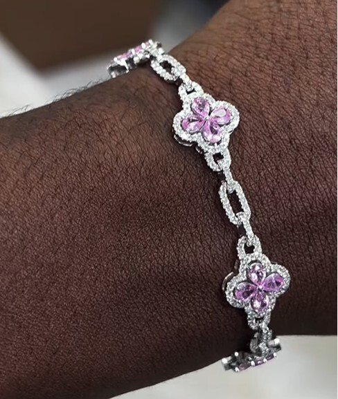 Mens/womens 8″ Pink SapphiSimulated Diamond PARTY WEAR Flower Designed Bracelet