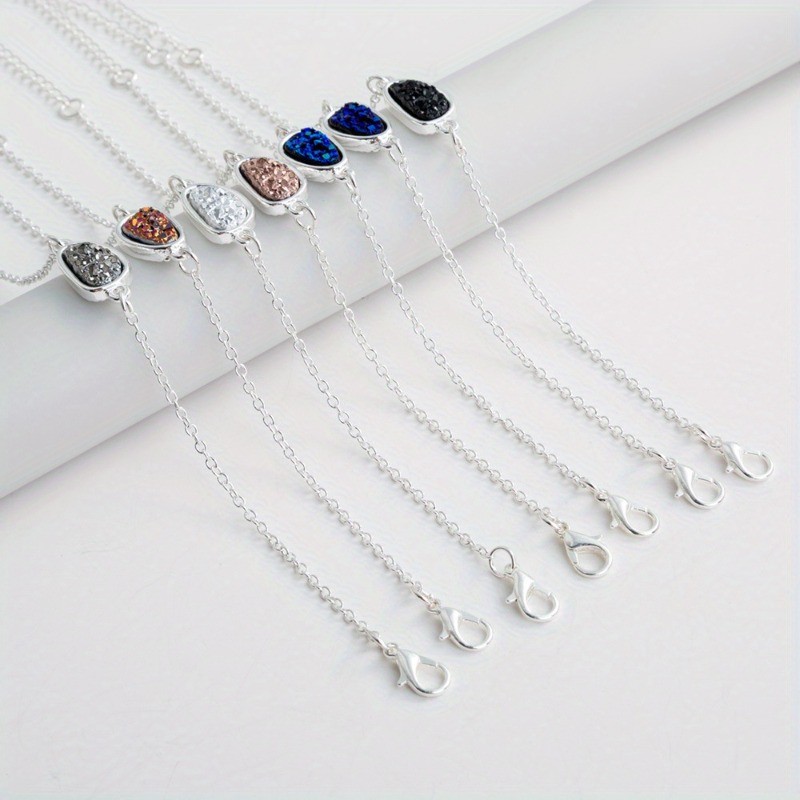 6Pcs Multicolor Bracelets Silver Chain Adjustable Oval Stone Charm Bracelet