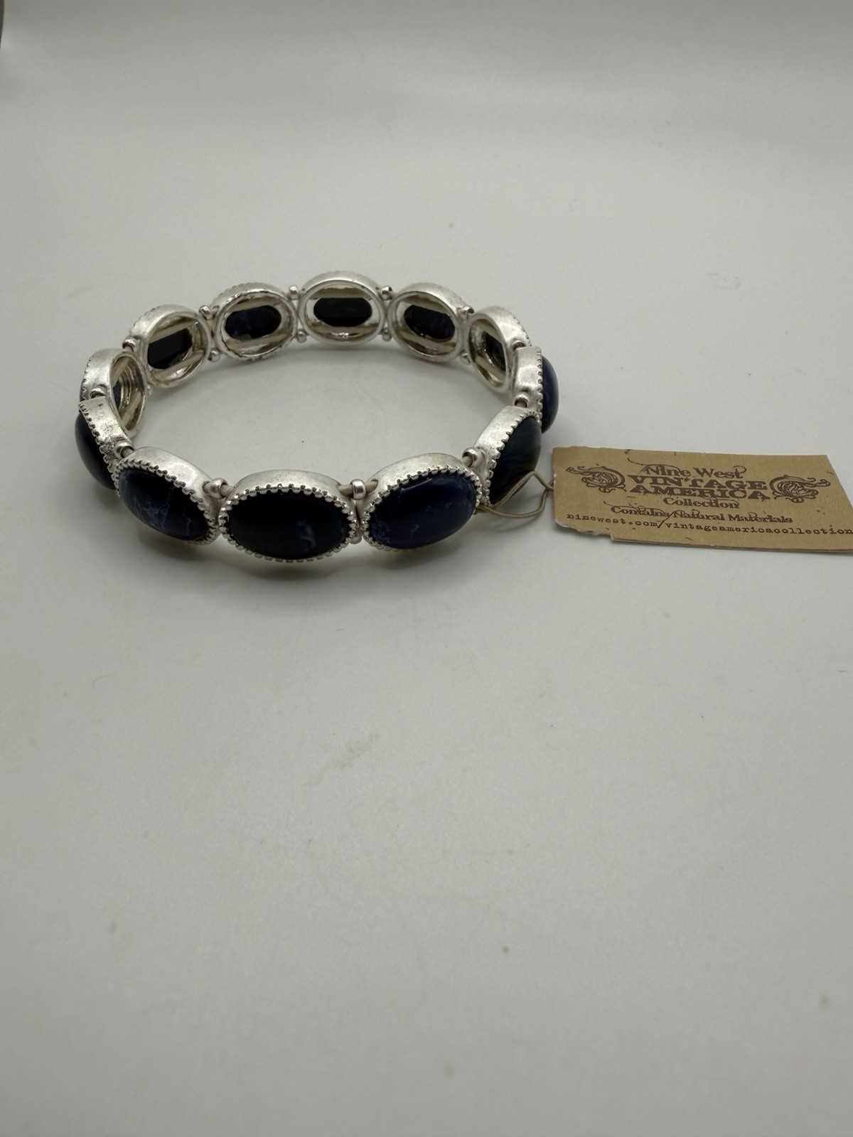 Nine West Vintage America Blue Cabochon Silver Tone Stretch Bracelet NWT