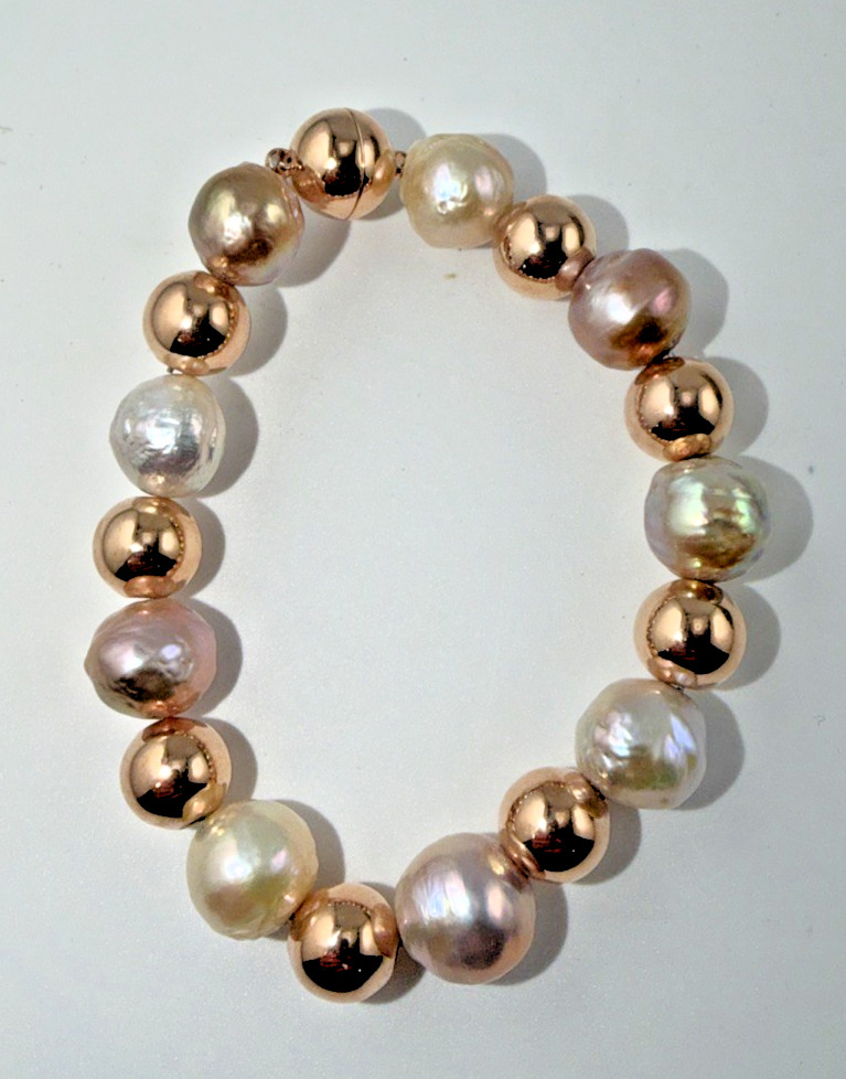 Honora Collection Bronze & Ivory Ming Pearl Bracelet W Magnetic Clasp 2 1/4″ D
