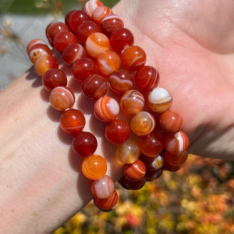 Natural Carnelian Elastic Stretch Bracelet 8mm Round Crystal Gemstone Beads
