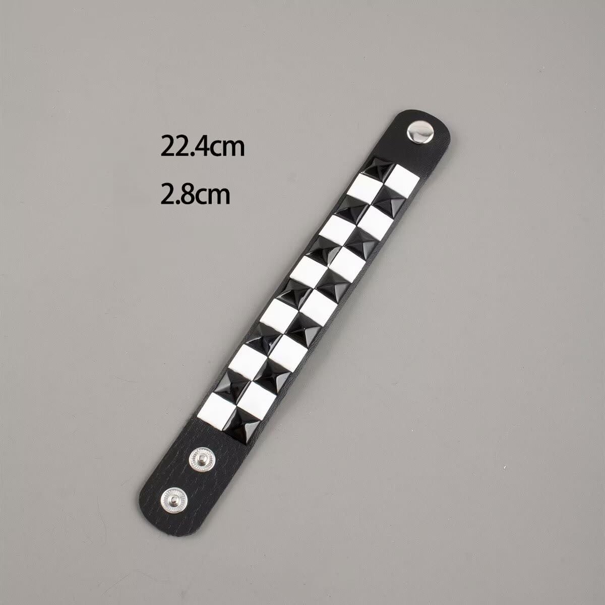 Black White Checkered Leather Bracelet for Men Women 3 Pieces Punk Studded Cu…