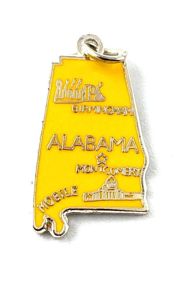 Alabama State Charm Enamel | Sterling Silver | Yellow | 5/8″ | New Old Stock