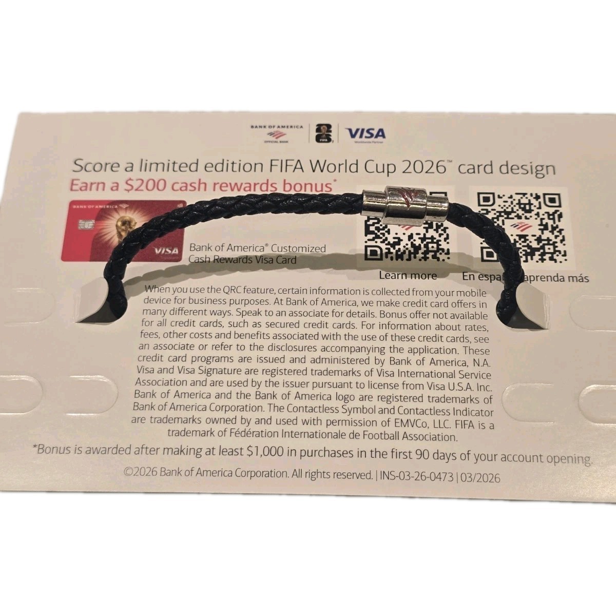 Bank of America FIFA World Cup 26 Braided Cord Charm NYC Star Bracelet Small