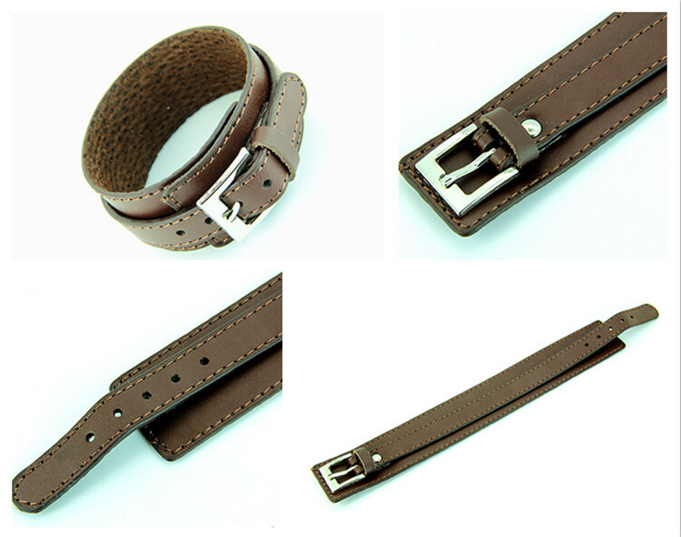 Men Leather Bracelet Adjustable Retro Punk Pin Buckle Male Cuff Bangle Best Gift