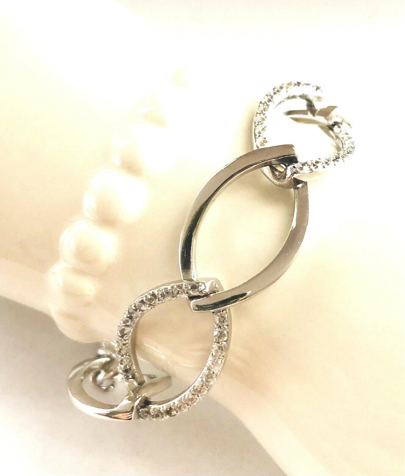 Stamped 925 Pave CZ Crystal Big Chain Link Sterling Silver Plate Bracelet