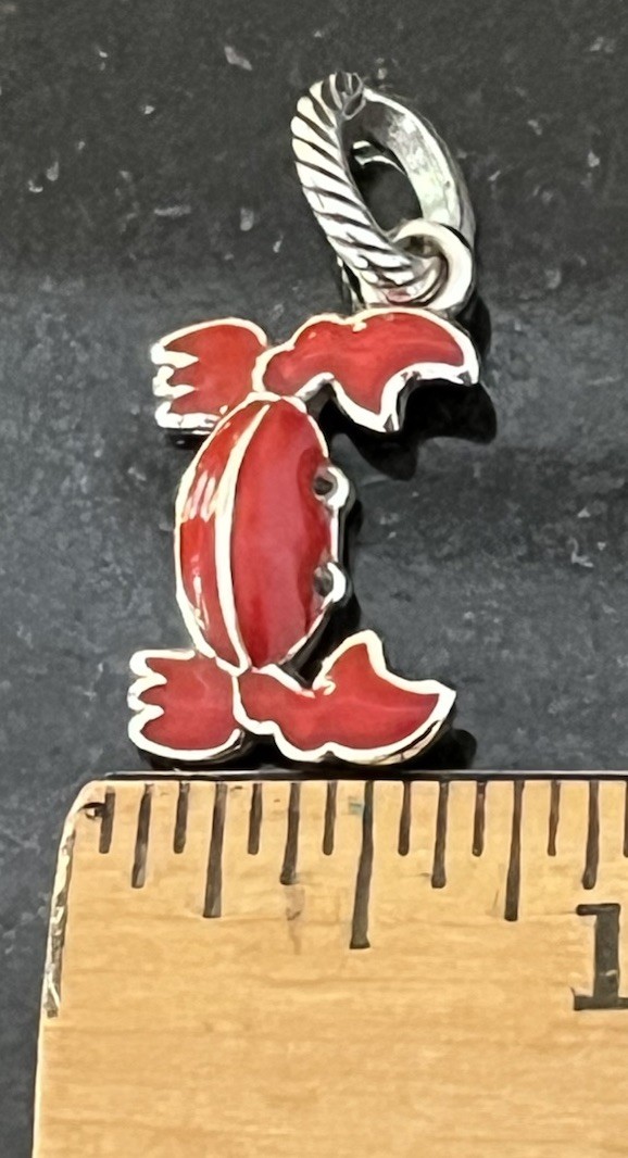Brighton Red Enamel Crab Silver Plated Dangle Charm Etched Jump Ring Retired
