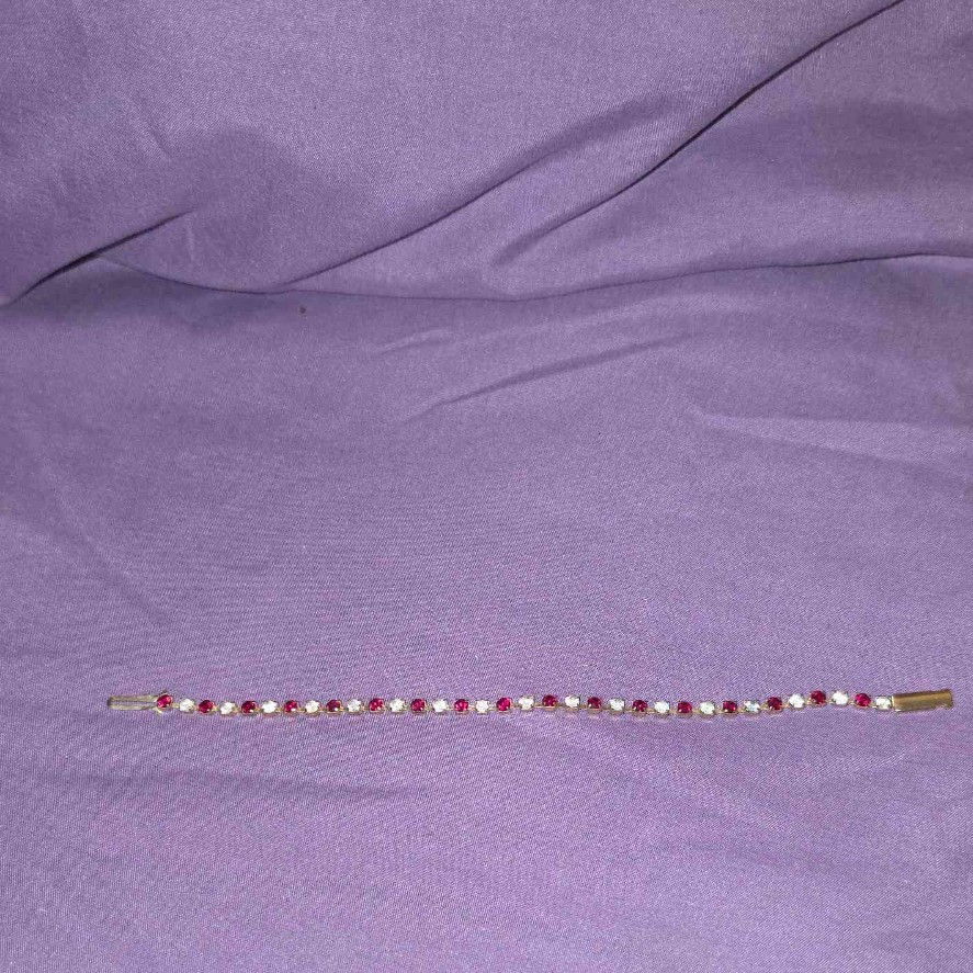 Vintage Gold Vermeil Sterling Silver Ruby Red & Clear Stone Tennis Closed Back