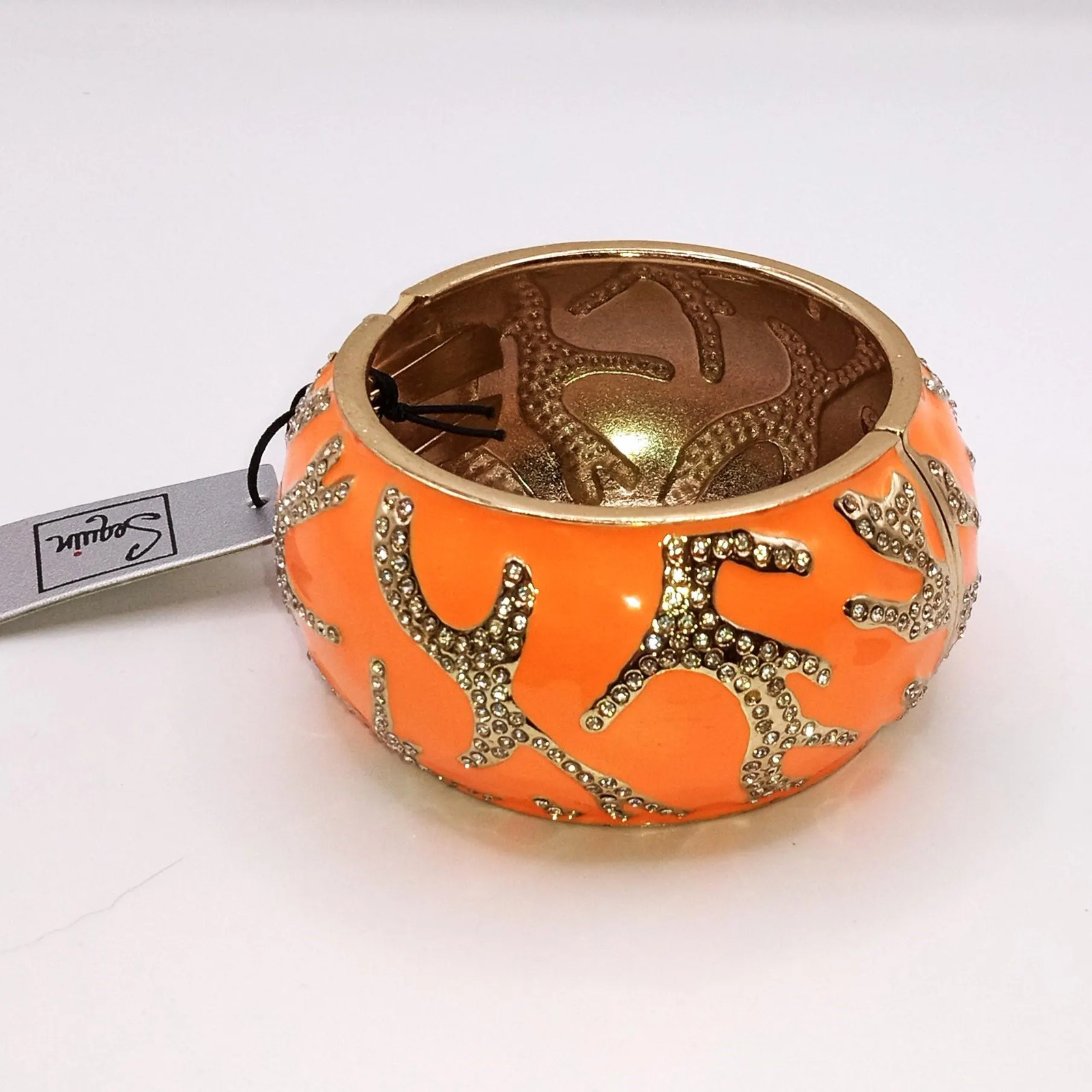 Large Orange Enamel and Rhinestone Clamper Bracelet-Original Price 125.00