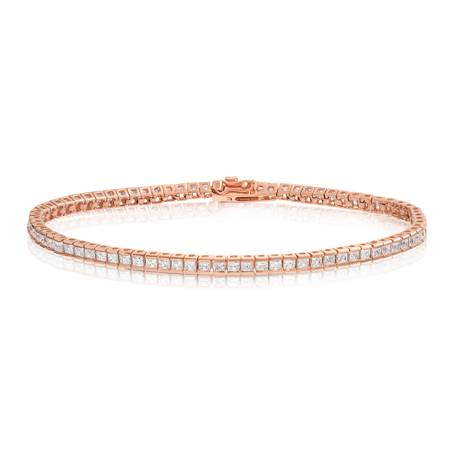 Cubic Zirconia Tennis Bracelet Rose Gold Plated 2x2mm Square White CZ