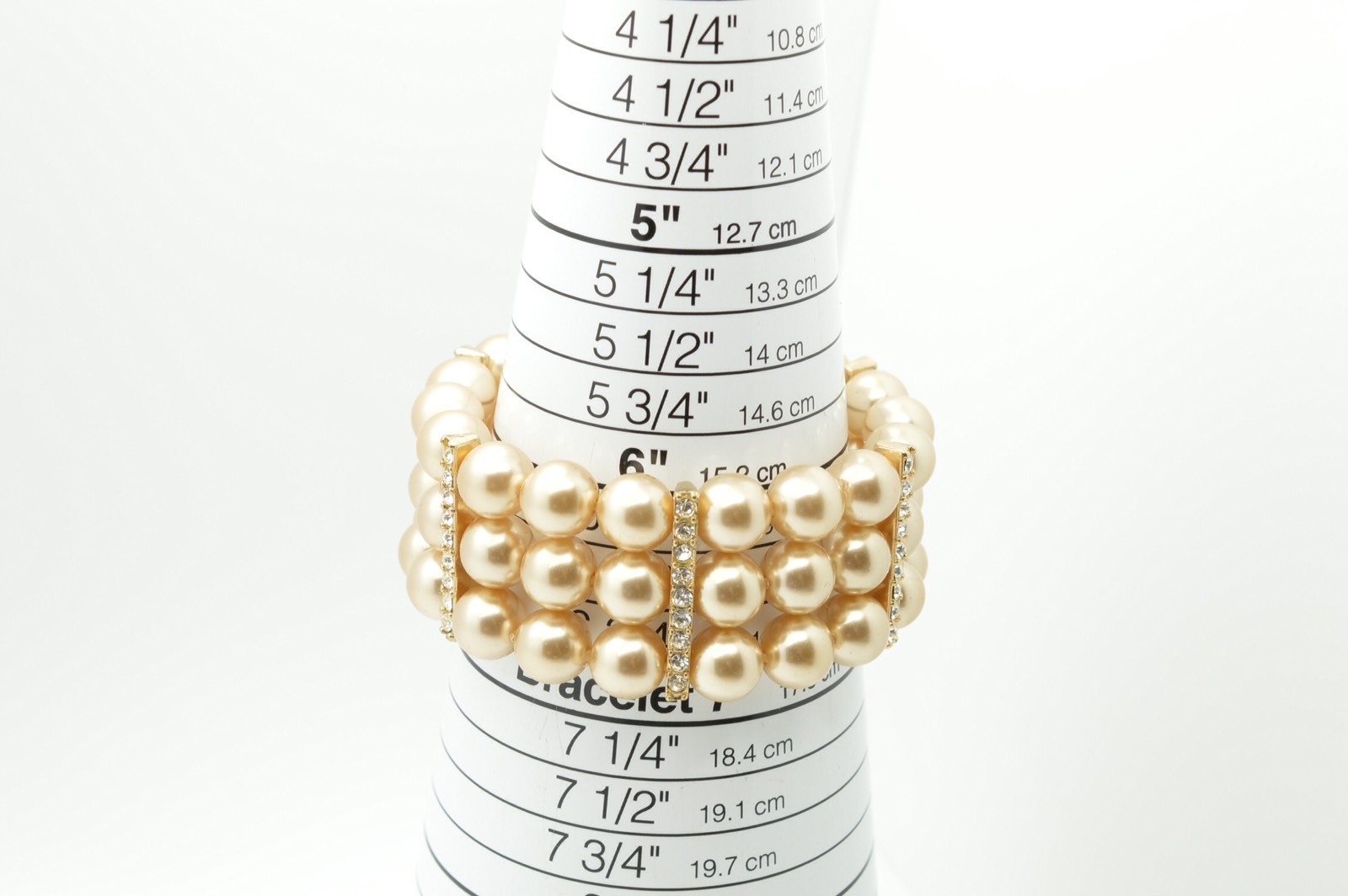 Signed Roman Two Row Cream Faux Pearl Stretch Bracelet Rhinestone Chunky