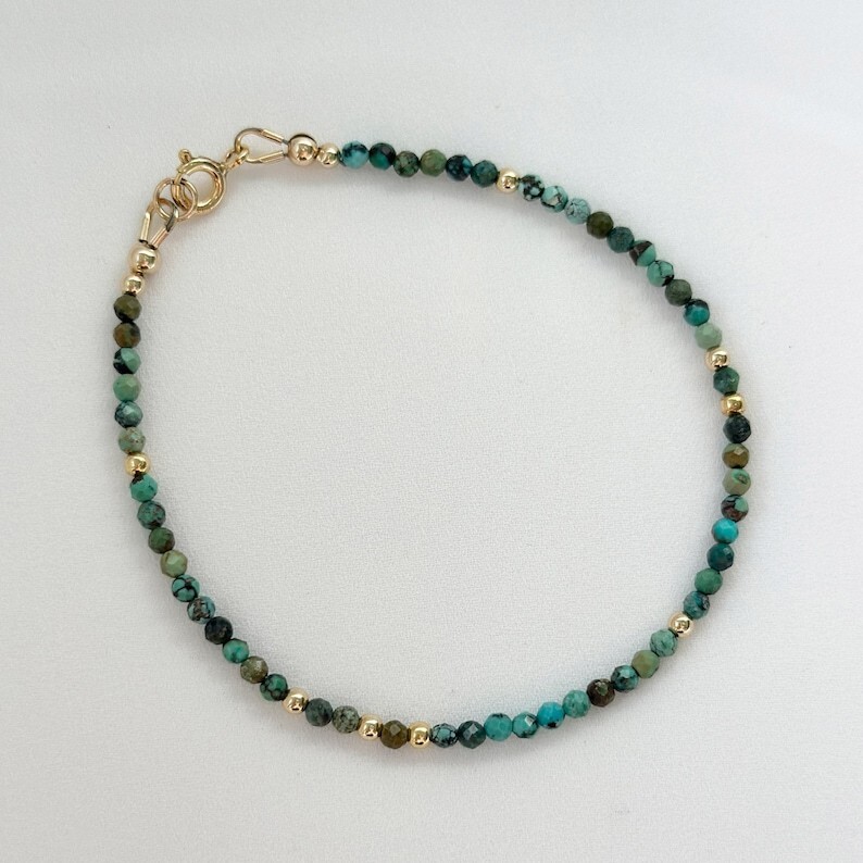 A++ Dainty Green Turquoise Faceted Round Gemstone Beads Handmade Bracelets 6-8”