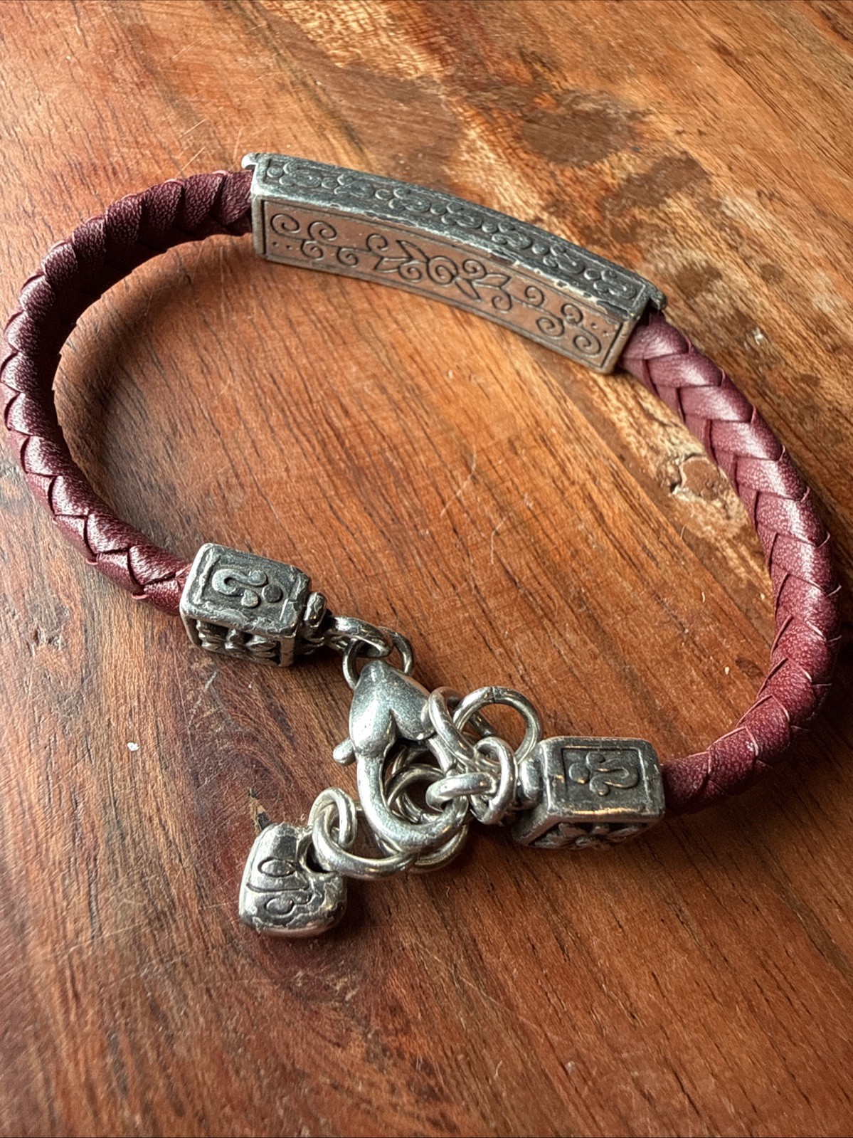 Brighton Retired Glastonbury Bar Dark Red Leather Bracelet