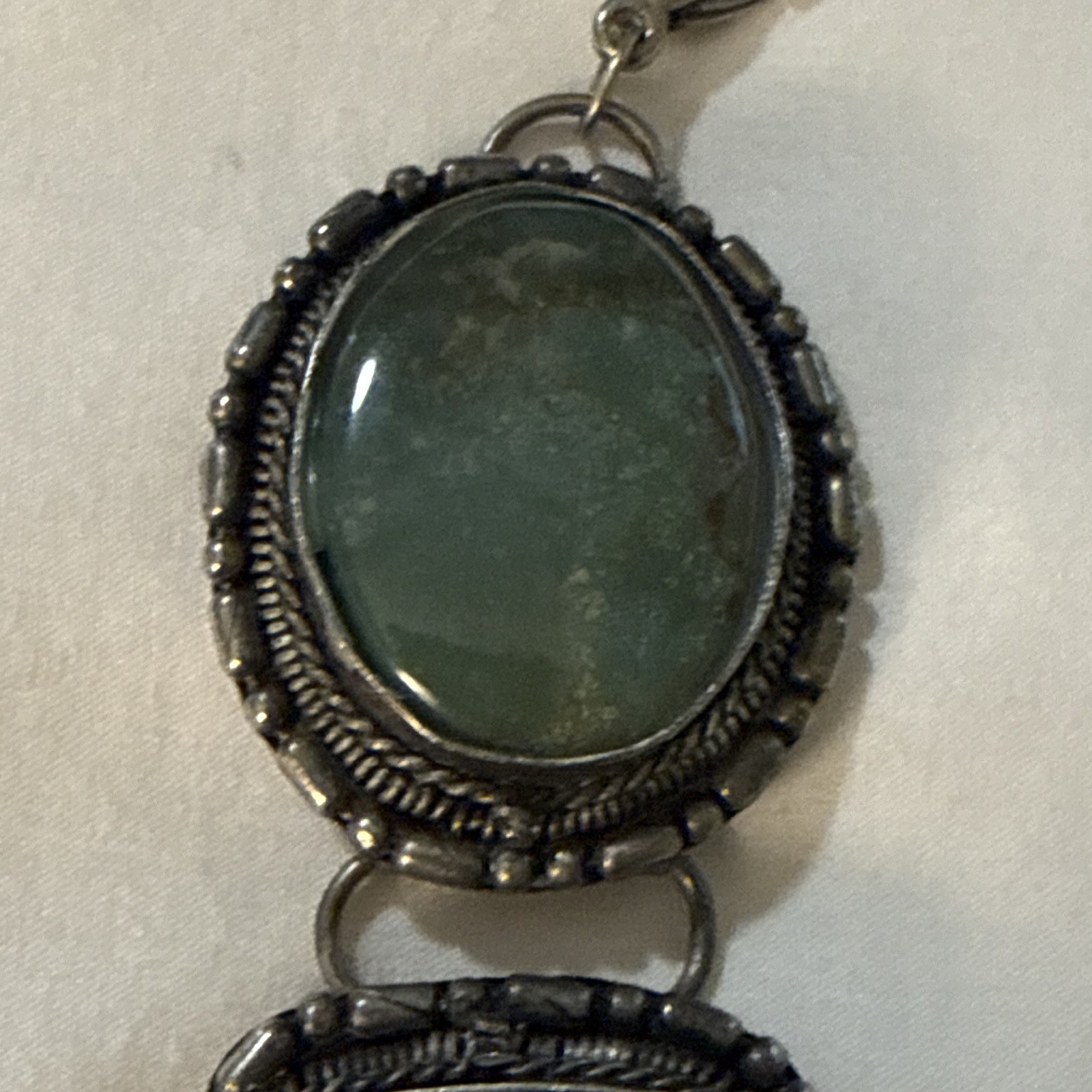 Silver-Tone Metal Link Bracelet, Multicolor Oval Cabochon Bezel Set, Lobster