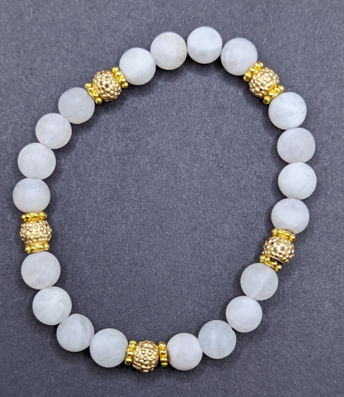 Matte Quartz 8mm, Gold Toned Beaded Stretch Bracelet (18cm) Medium Wrist