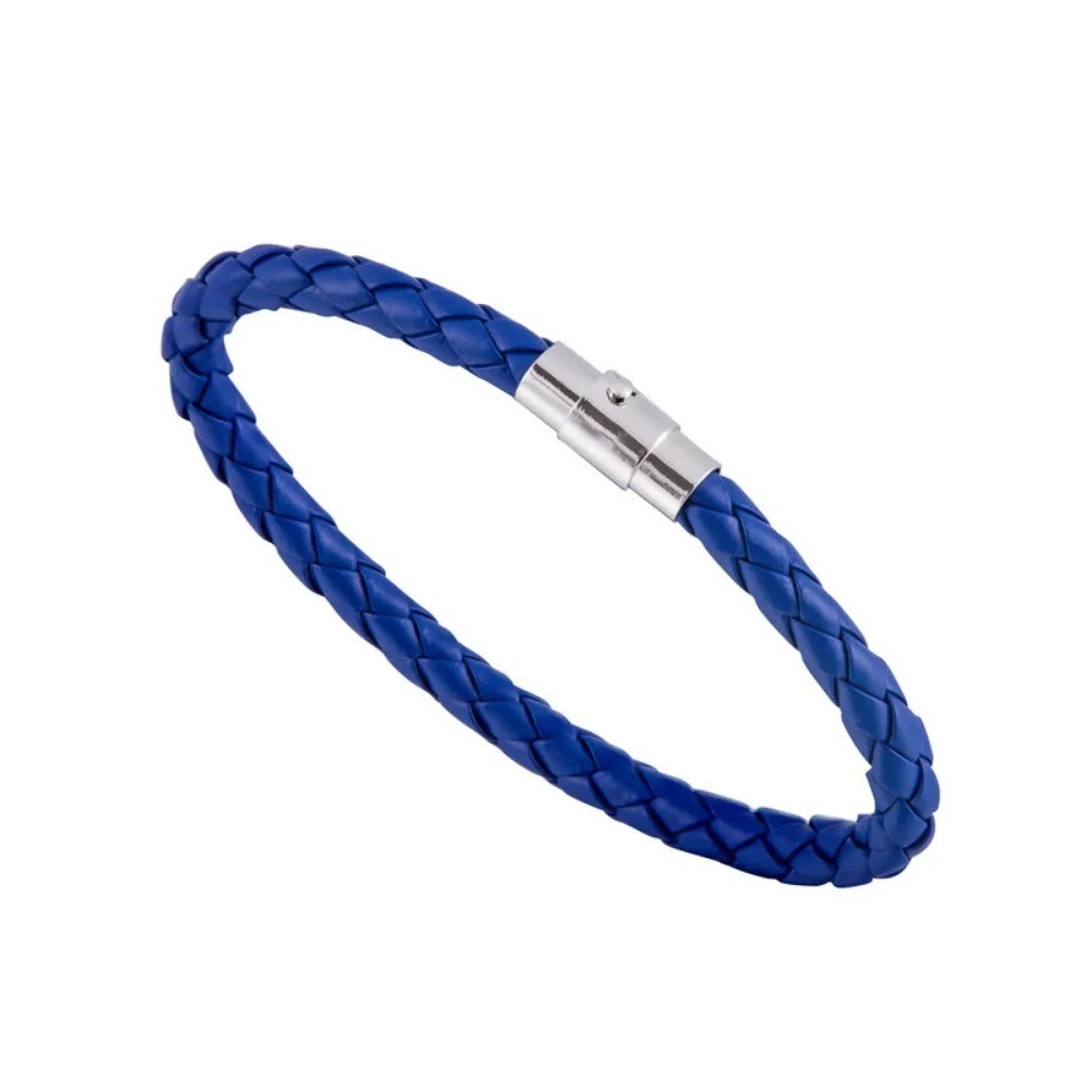 Silver Stainless Steel Magnetic Clasp Braided Leather Bracelet for Men’s Women’s